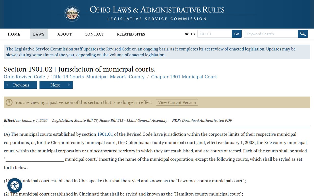 Columbiana County civil docket Ohio municipal court jurisdiction