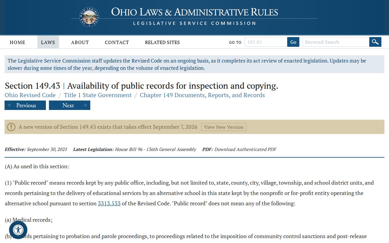 Columbiana County court records public access reference for Ohio public records law