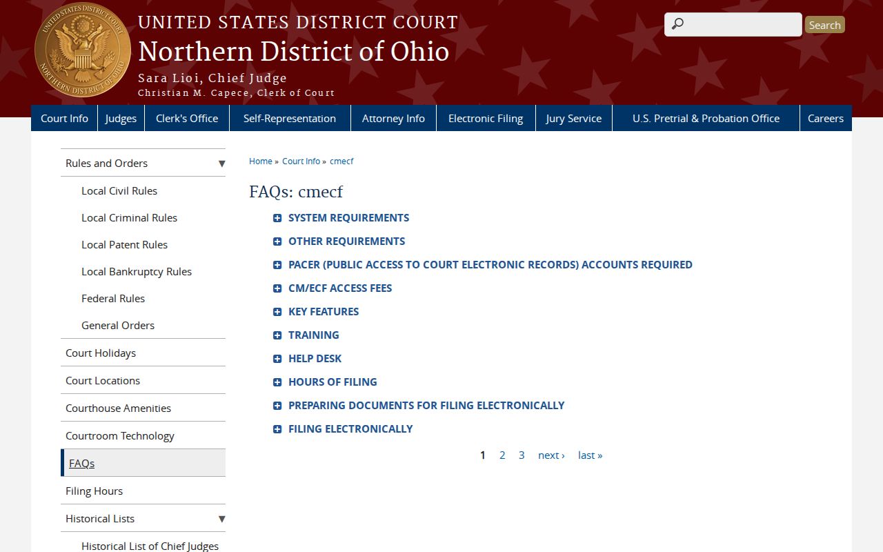 Columbiana County court record access comparison with federal electronic filing information