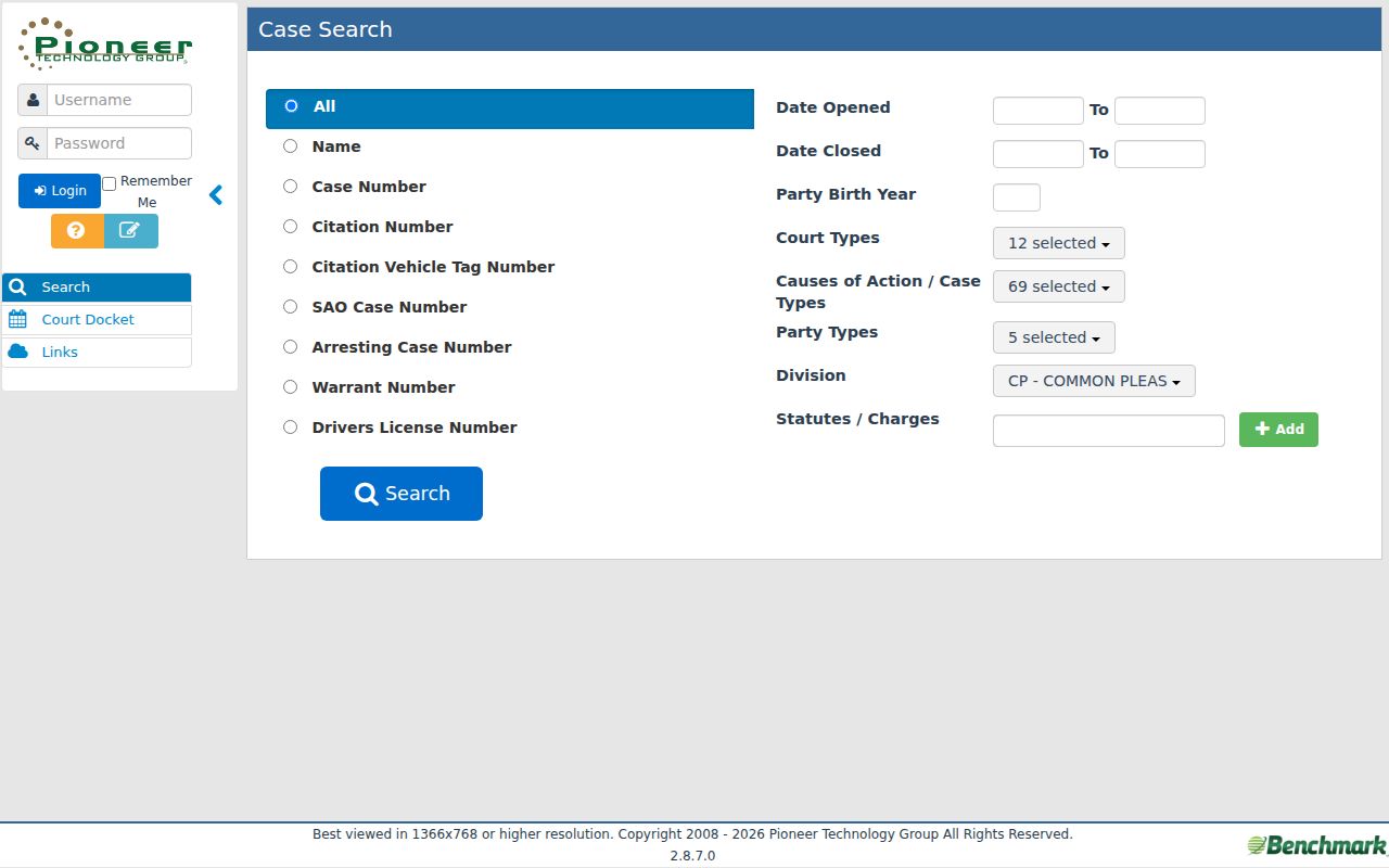 Columbiana County criminal docket Common Pleas Benchmark search