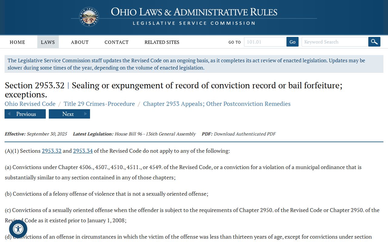 Columbiana County criminal docket Ohio sealing and expungement record rule