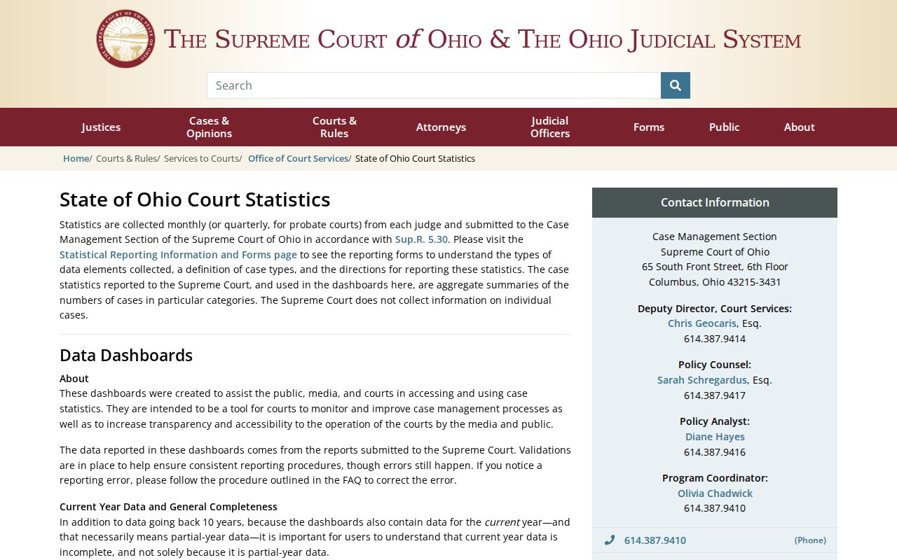 Columbiana County court docket Ohio court statistics dashboard