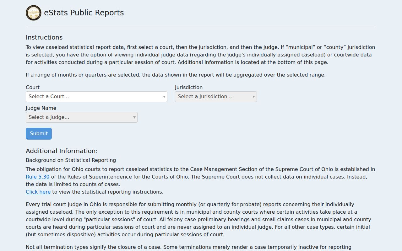 Columbiana County court docket Ohio eStats public reports