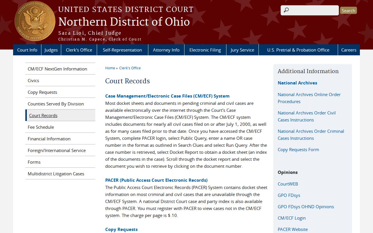 Columbiana County court docket Northern District of Ohio records