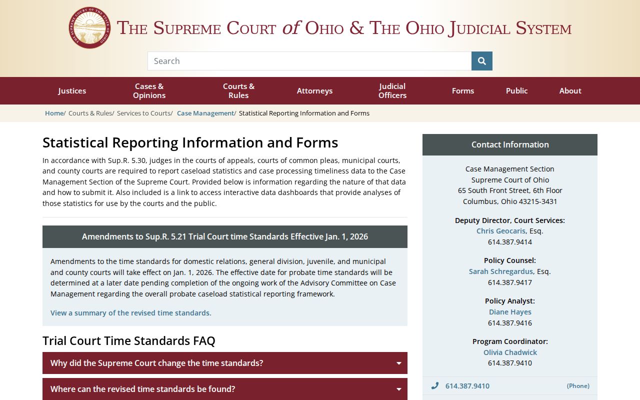 Ohio statistical reporting information page providing aggregate context rather than a Wellsville case docket